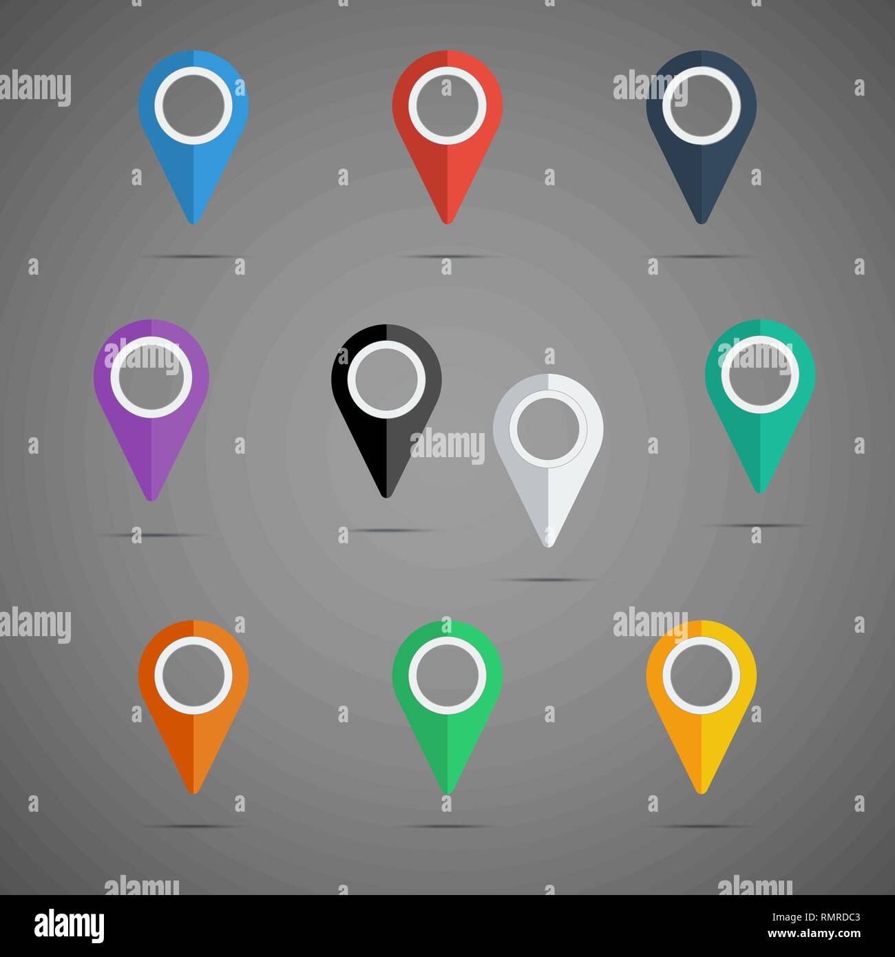 Colorato puntatore mappa icon set. Vettore di elementi di design collection Illustrazione Vettoriale