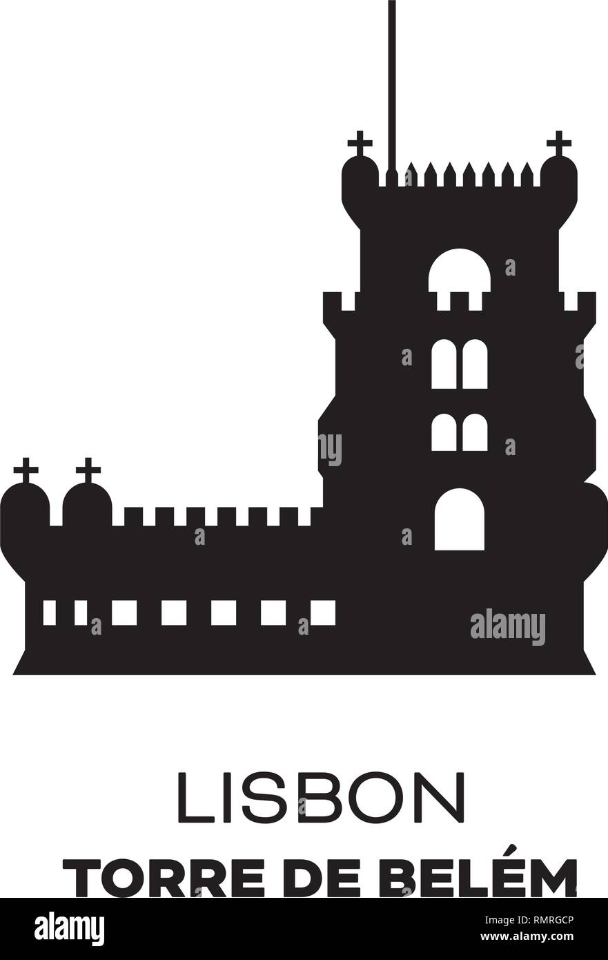 La Torre di Belem a Lisbona, Portogallo, silhouette illustrazione vettoriale Illustrazione Vettoriale
