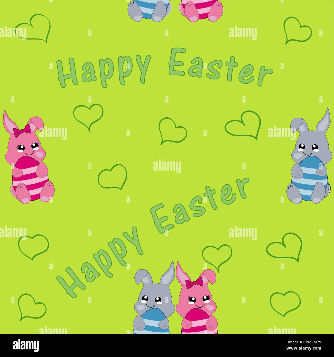 Seamless pattern con il coniglietto di pasqua giovane. Kawaii style, eps 10 Illustrazione Vettoriale