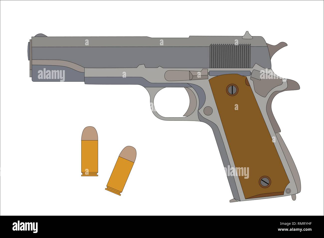 Stati Uniti Army revolver Colt 1911A1 isolato su sfondo bianco. Illustrazione Vettoriale