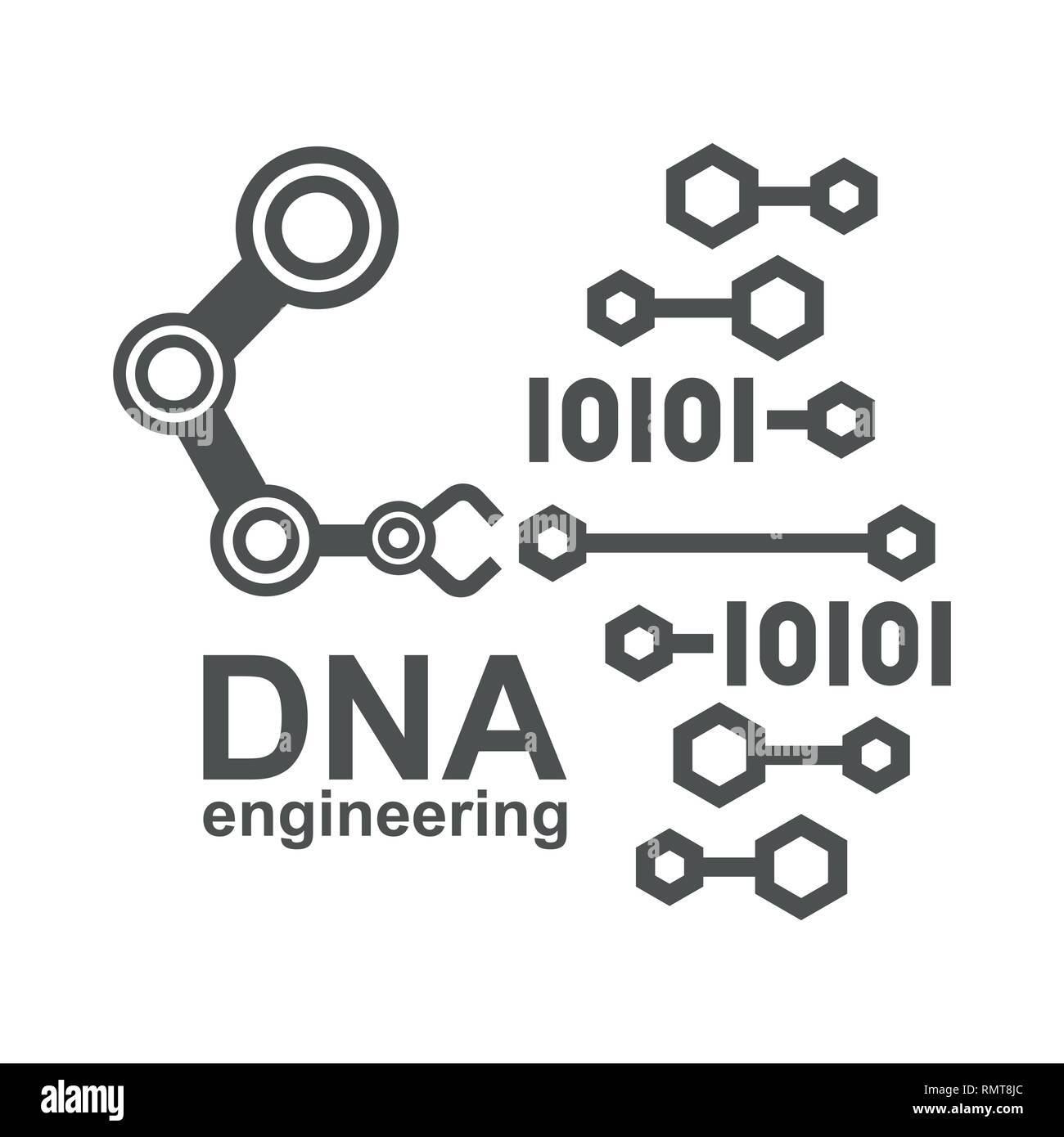 Ingegneria del DNA, creazione di DNA sintetico. La sintesi del DNA il concetto di scienza. Poligono di Chimica laboratorio di ingegneria genetica reattore. Innovazione moderna evoluzione Illustrazione Vettoriale