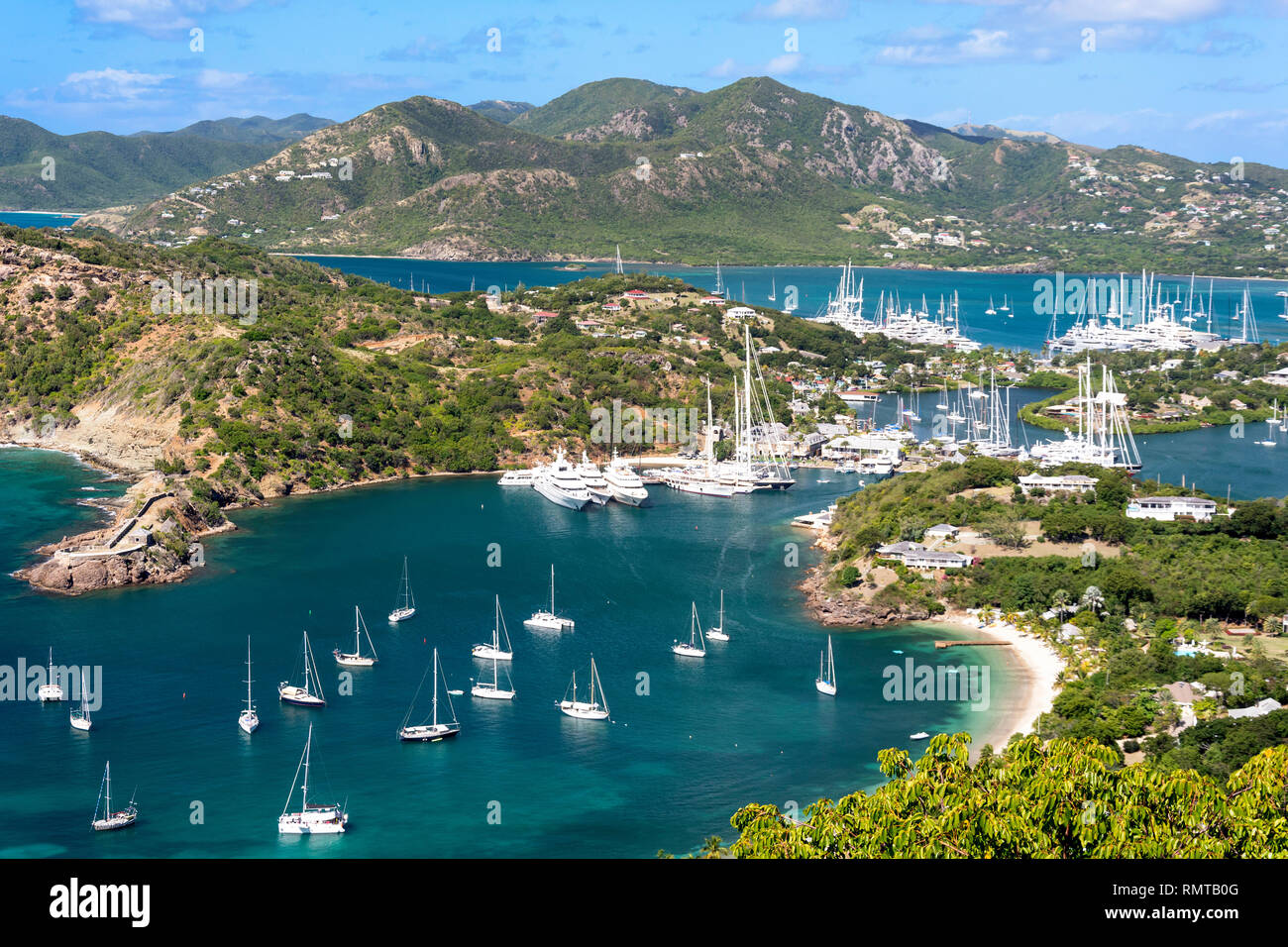 English Harbour da Shirley Heights, il Parco Nazionale di Nelson's Dockyard, San Paolo parrocchia, Antigua Antigua e Barbuda, Piccole Antille, dei Caraibi Foto Stock