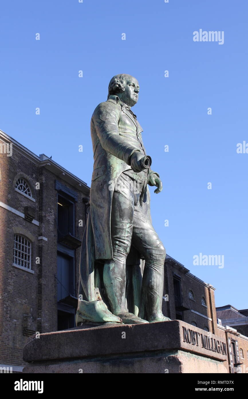 West India Dock Quay, statua di Robert Millagan da Sir Richard Westmacott Foto Stock