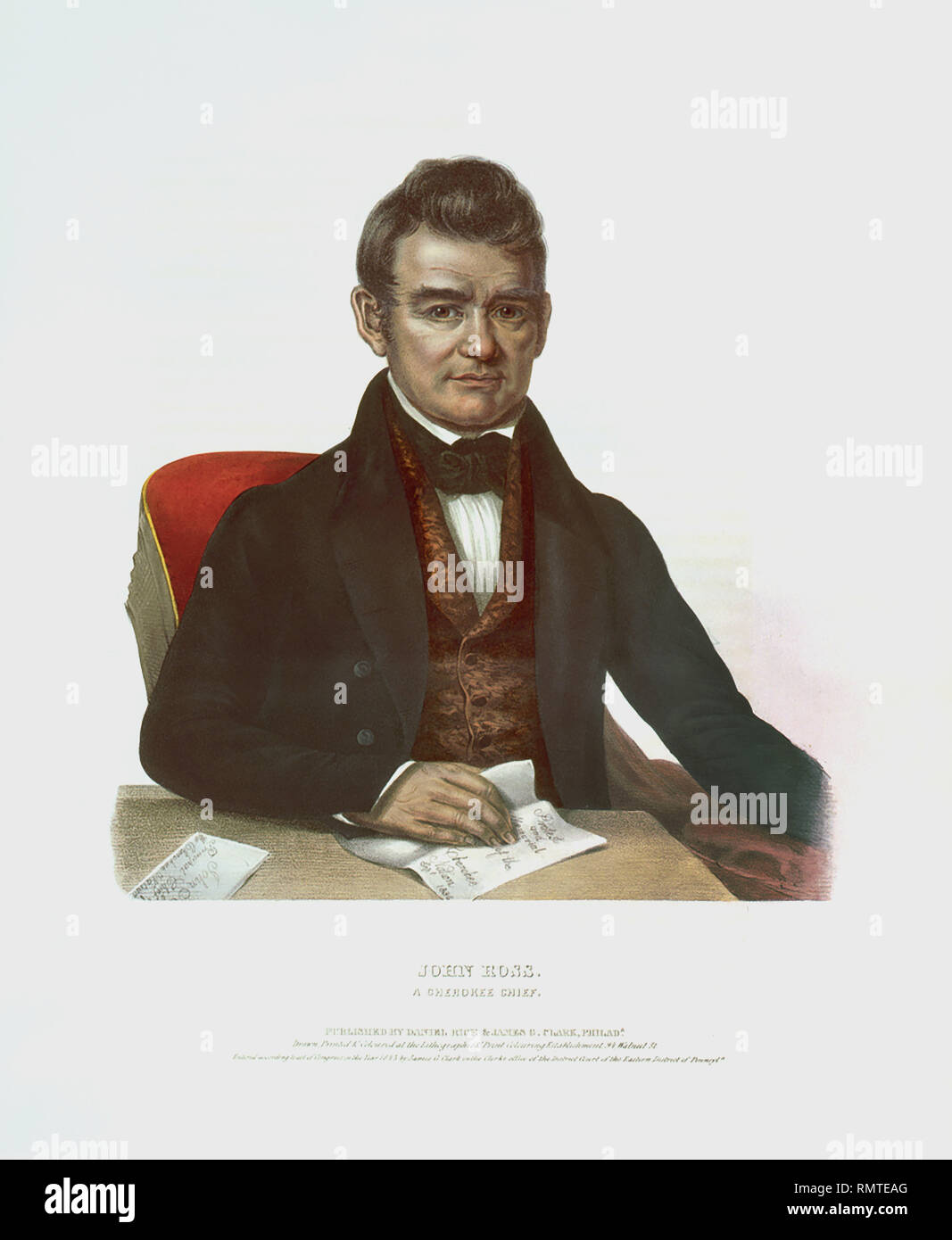 John Ross, un capo Cherokee, litografia da John T. Bowen, Pubblicato da Daniel riso e James G. Clark, 1843 Foto Stock