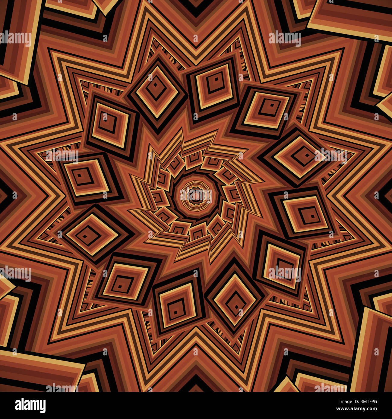 Colorato marrone caldo caleidoscopio mandala fractal ornamento per lo yoga, club, mostra Foto Stock