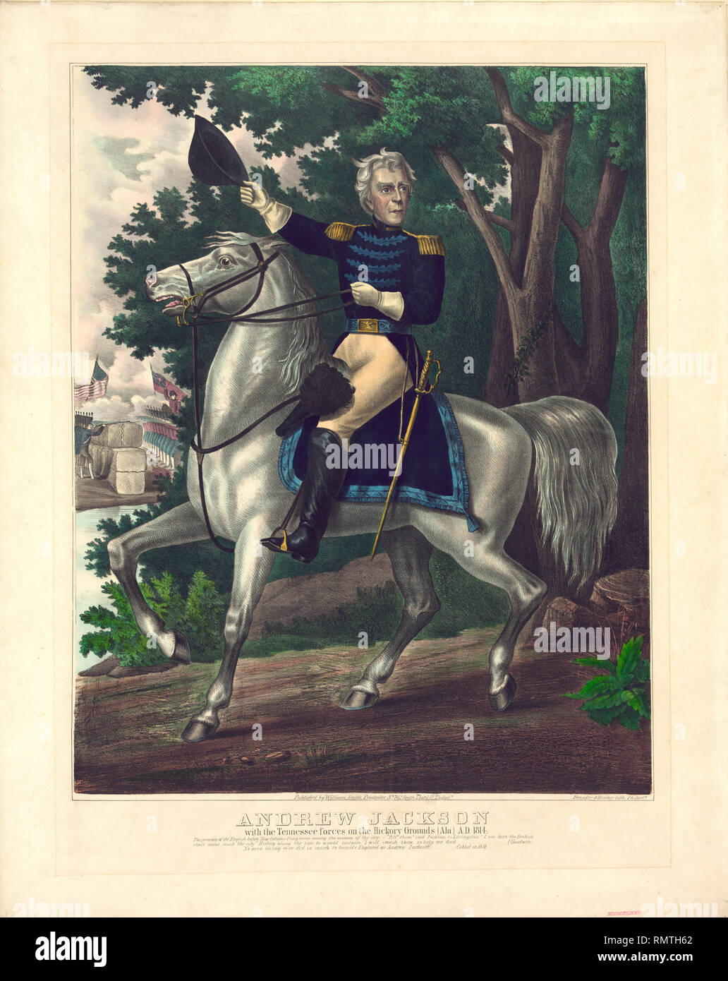 Andrew Jackson con il Tennessee forze sull'Hickory motivi (Ala), A.D. 1814, Breuker e Kessler Lith., Philadelphia Foto Stock