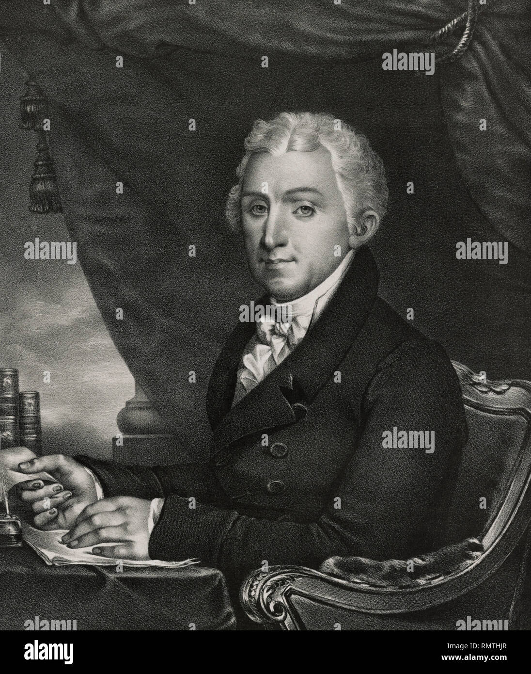 James Monroe, quinto Presidente degli Stati Uniti, creato da un dipinto originale di Gilbert Stuart, pubblicato da G. Endicott, New York, 1830 Foto Stock