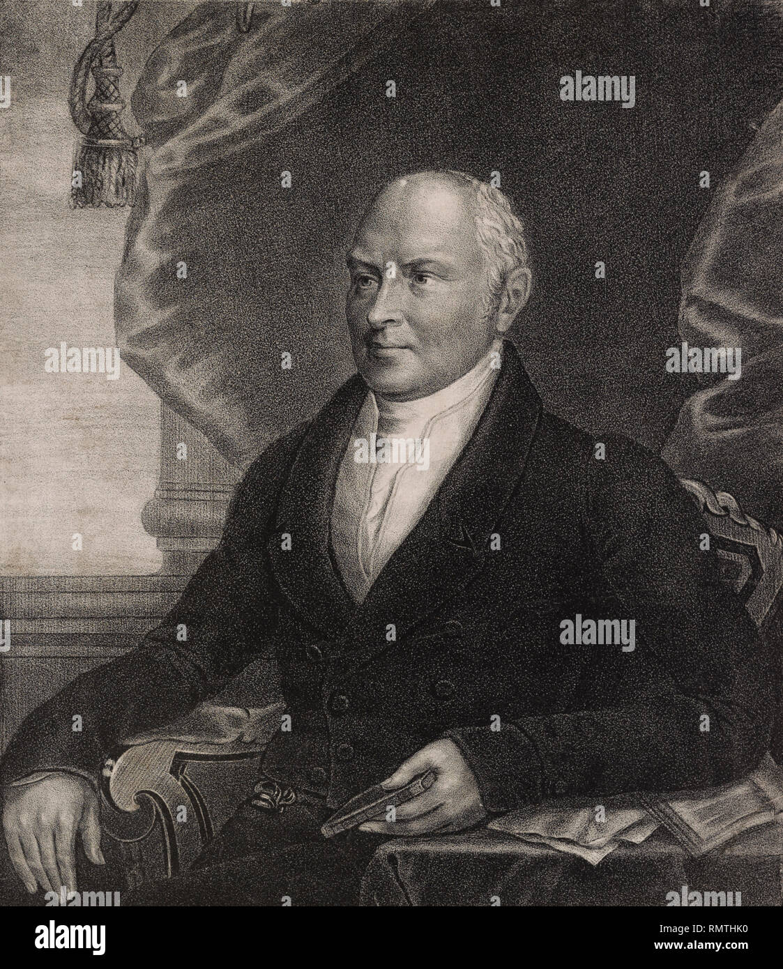 John Quincy Adams (1767-1848), sesto presidente degli Stati Uniti, Half-Length seduto ritratto, litografia di creato da Ezra Bisbee da un dipinto originale di Gilbert Stuart, 1820's Foto Stock