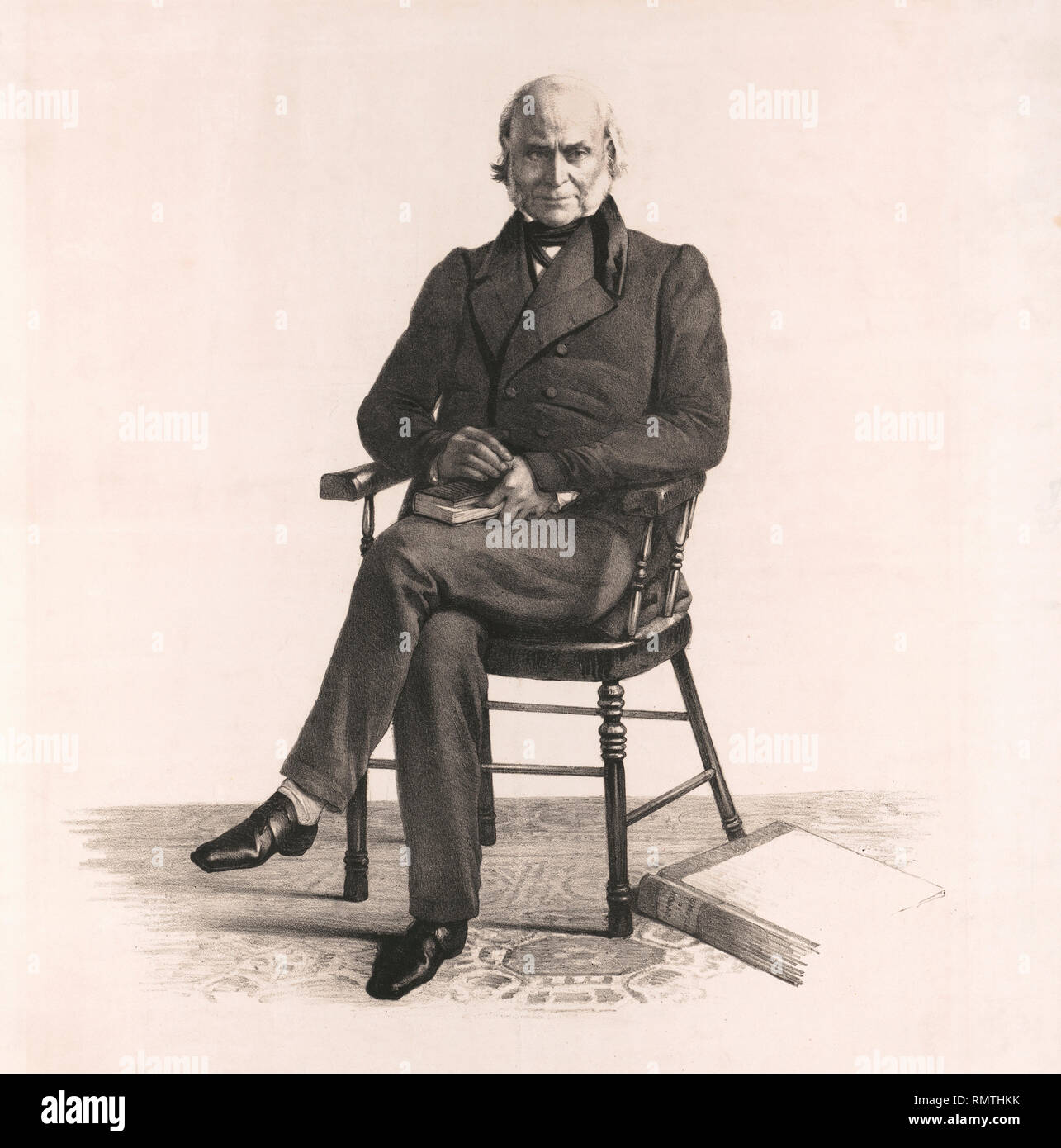 John Quincy Adams (1767-1848), sesto presidente degli Stati Uniti, piena lunghezza Ritratto seduto, litografia creata da un Daguerreotype da Philip Haas, 1843 Foto Stock