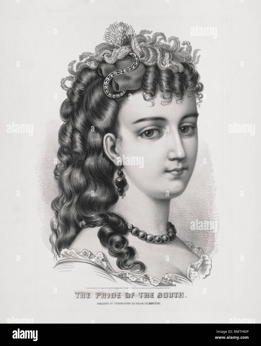 Orgoglio del sud, la testa e la spalla Ritratto di giovane donna, litografia, Currier & Ives, 1870 Foto Stock