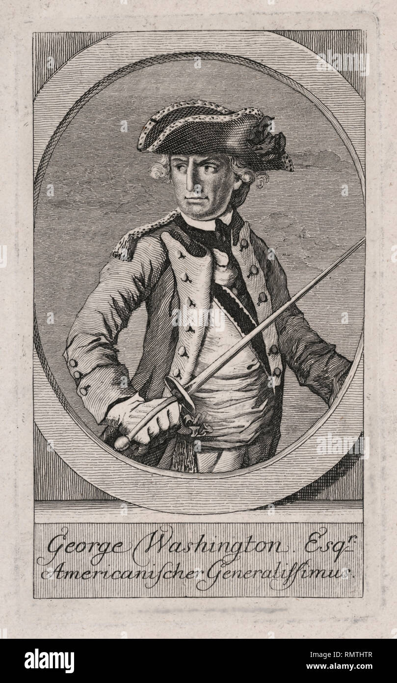 George Washington, Esqr., Half-Length ritratto indossando uniforme militare, incisione Foto Stock