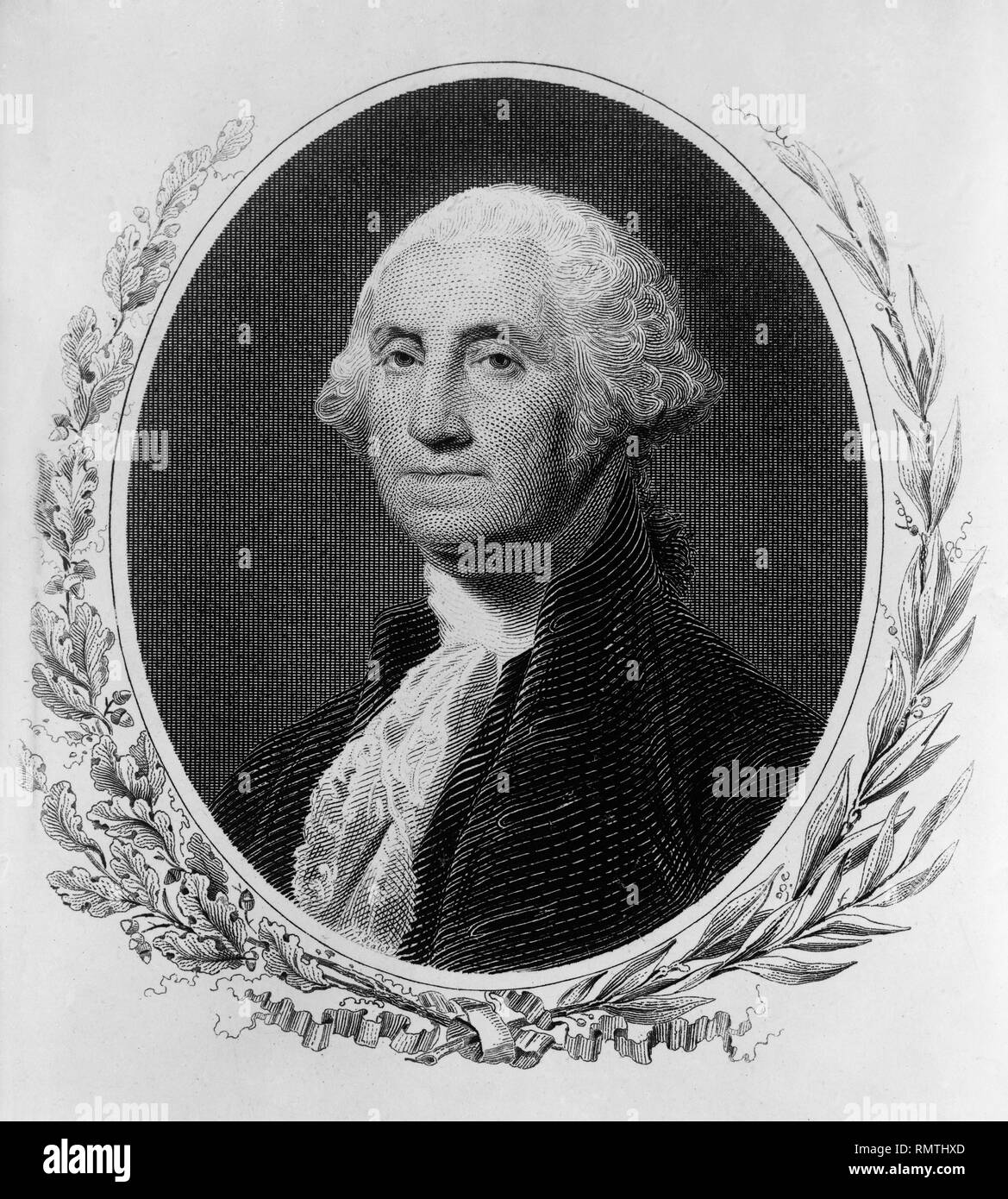 George Washington (1732-99) primo Presidente degli Stati Uniti, la testa e le spalle ritratto, incisione Foto Stock