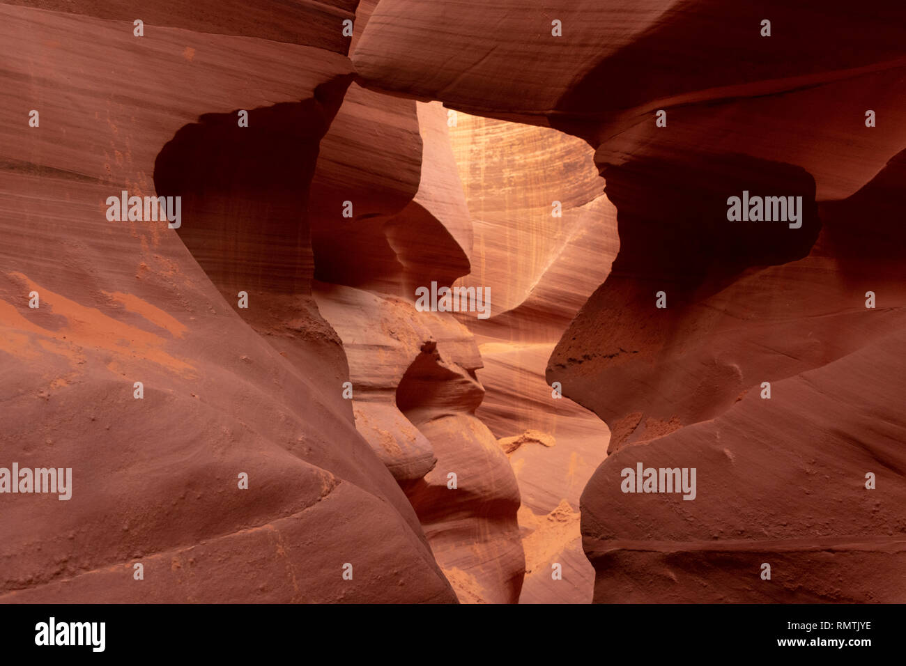 Abbassare Antelope Canyon - tour guidato di New Scenic 5 posti, la torsione, strette, pietra arenaria calcarea e pareti della fessura di avvolgimento canyon curvato dall alluvione in Arizona Foto Stock