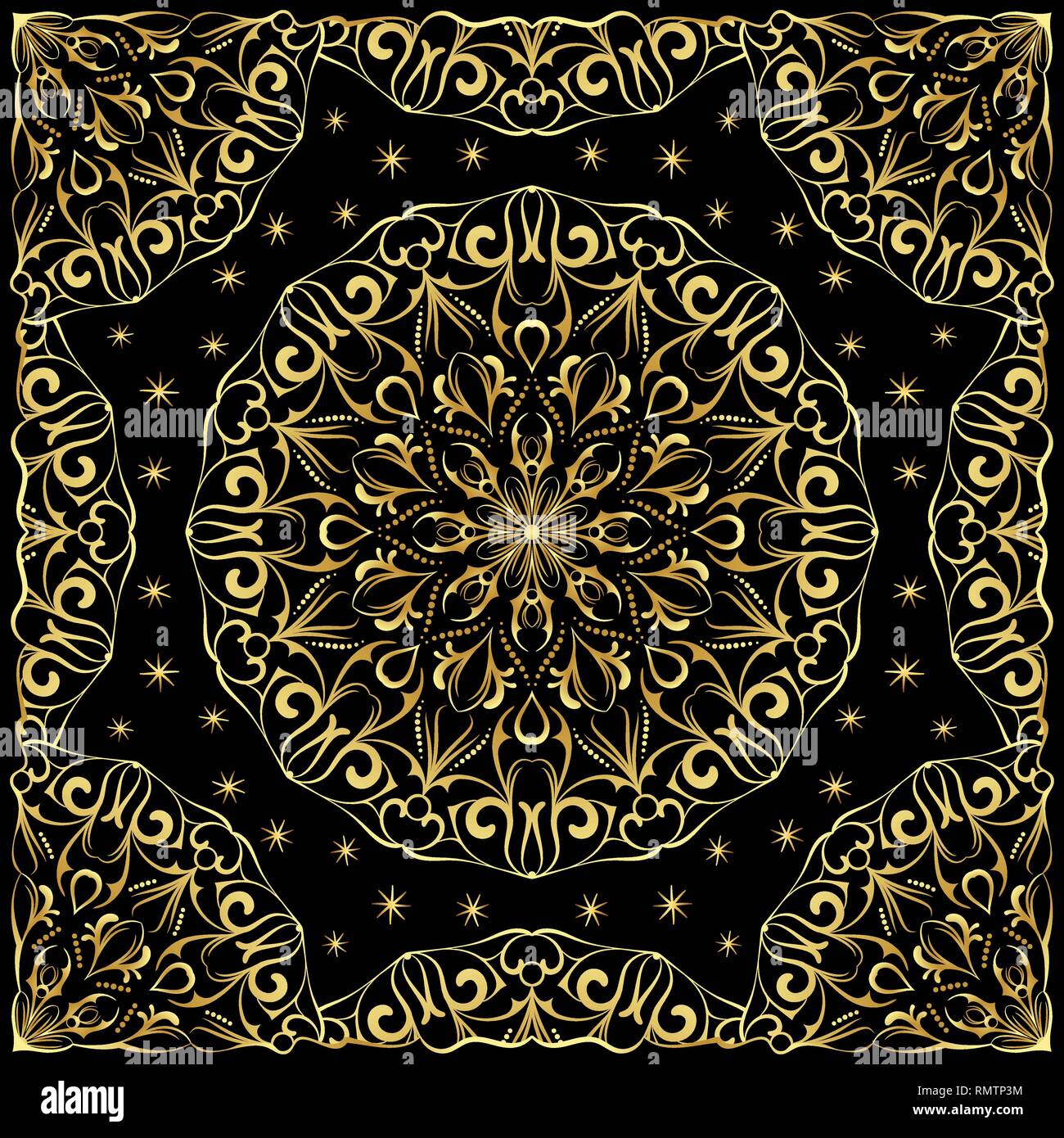 Ornamento per la sciarpa con disegno oro su sfondo nero. È possibile  utilizzare per moquette, scialle,, cuscino. Illustrazione Vettoriale  Immagine e Vettoriale - Alamy