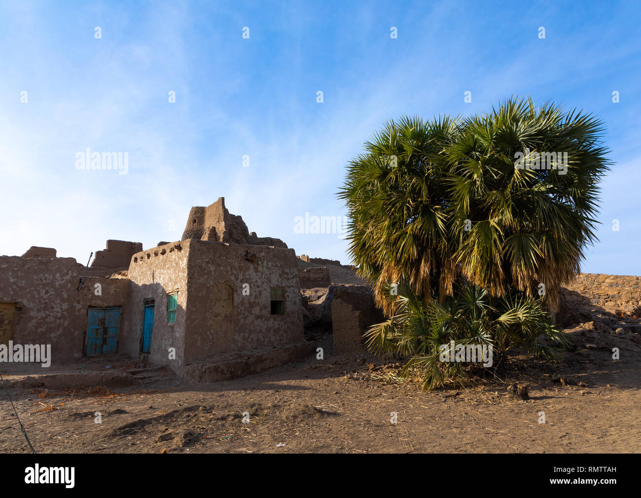 Vecchie case mudbrick, Stato settentrionale, Al-Khandaq, Sudan Foto Stock