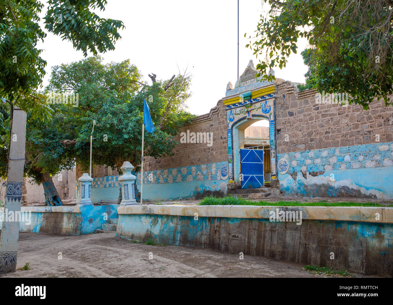 Decorate vecchia casa Ottomana trasformata in una stazione di polizia, Stato settentrionale, Al-Khandaq, Sudan Foto Stock