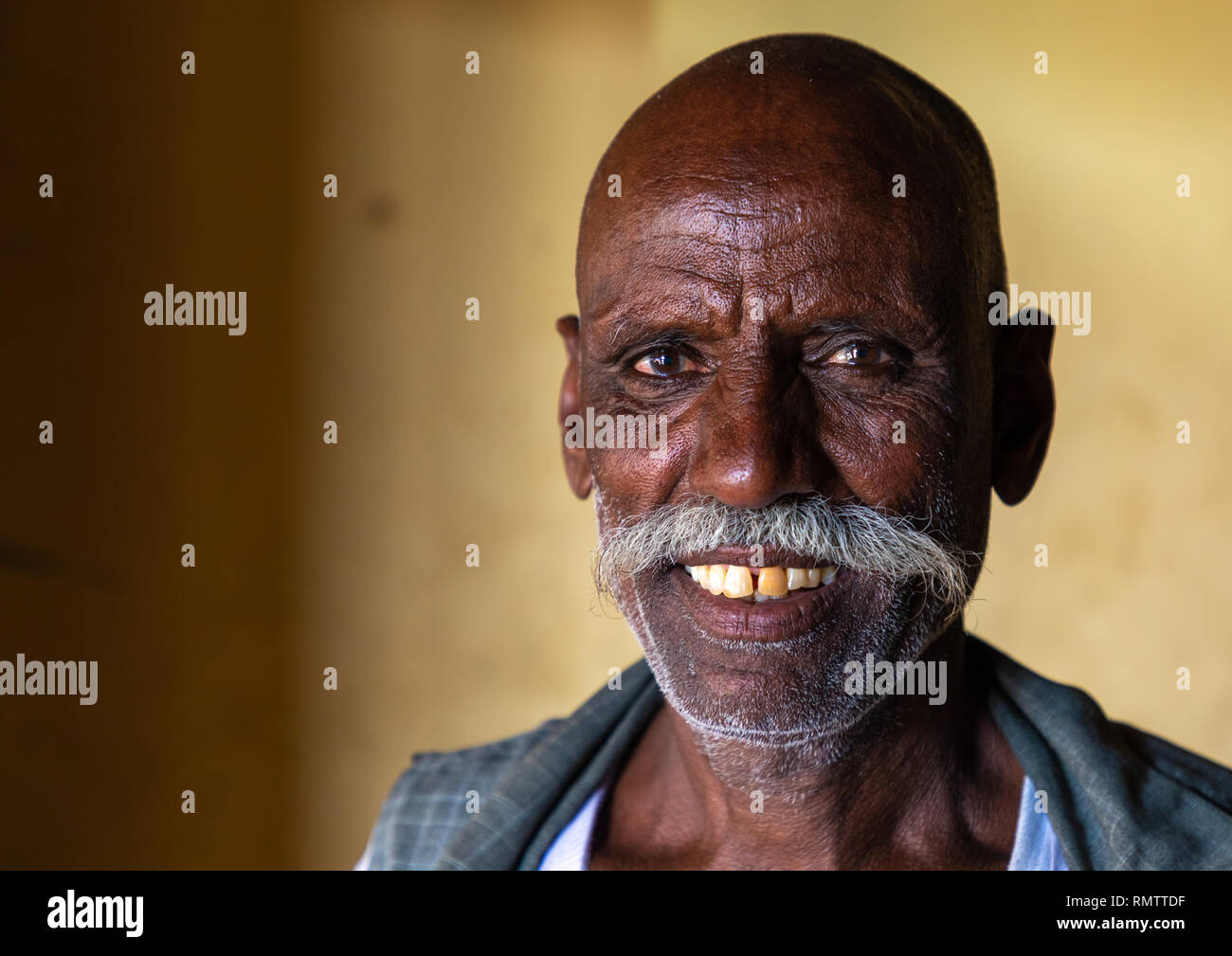 Ritratto di un uomo sudanese con grandi baffi, la Nubia, Old Dongola, Sudan Foto Stock