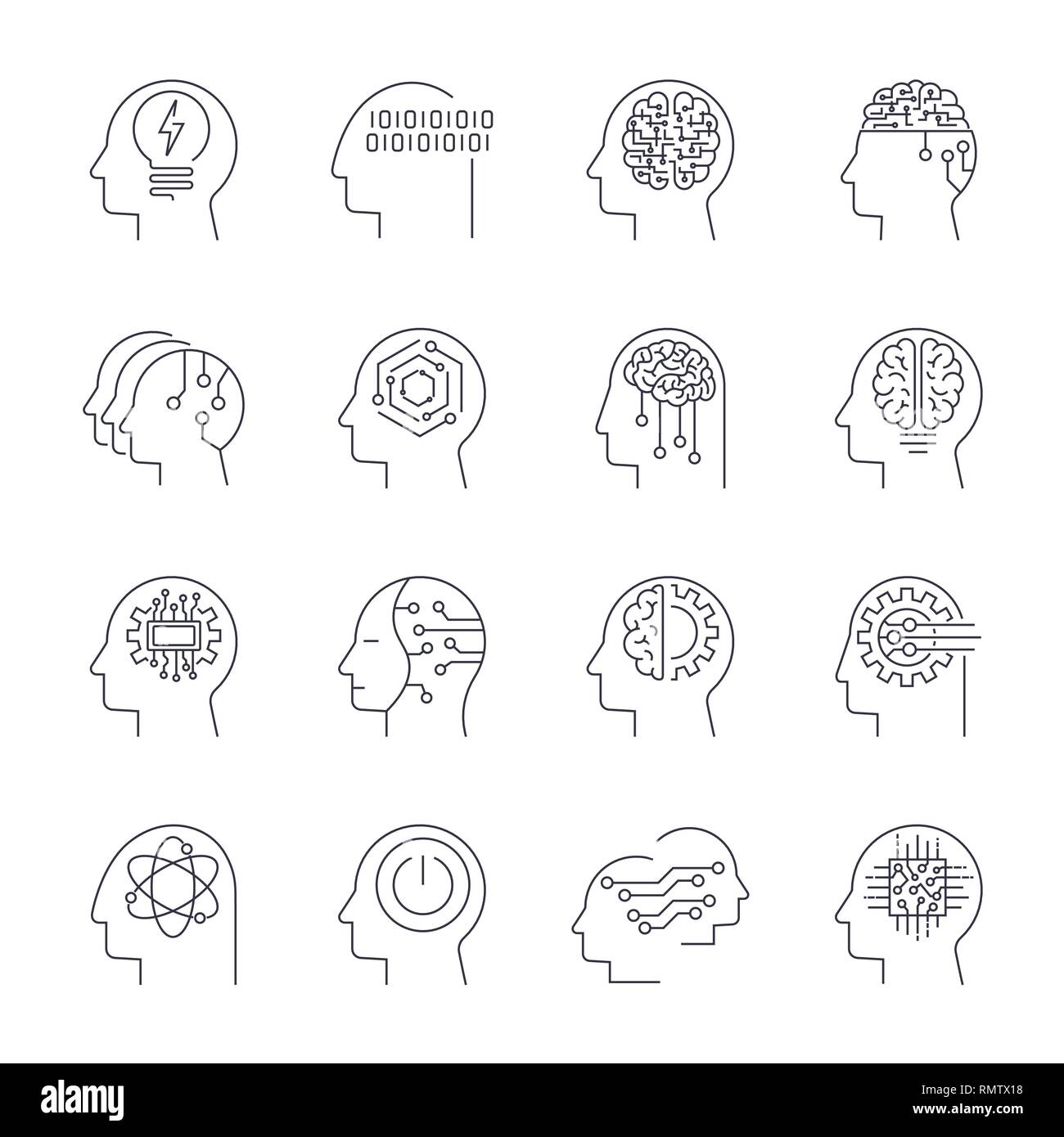 AI set di icone. Intelligenza artificiale set di icone. Corsa modificabile Illustrazione Vettoriale