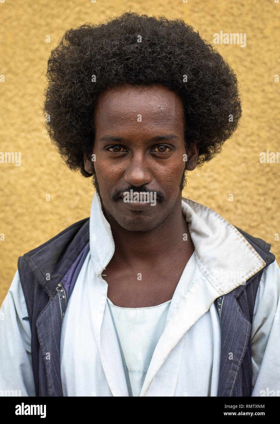 Ritratto di una tribù Beja uomo con taglio di capelli afro, rosso lo stato  del Mare, Porto Sudan Sudan Foto stock - Alamy