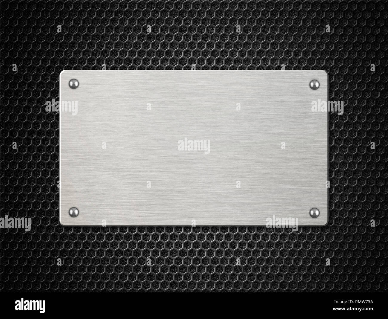 Piastra in metallo con rivetti su esagonale sfondo cellulare 3d illustrazione Foto Stock