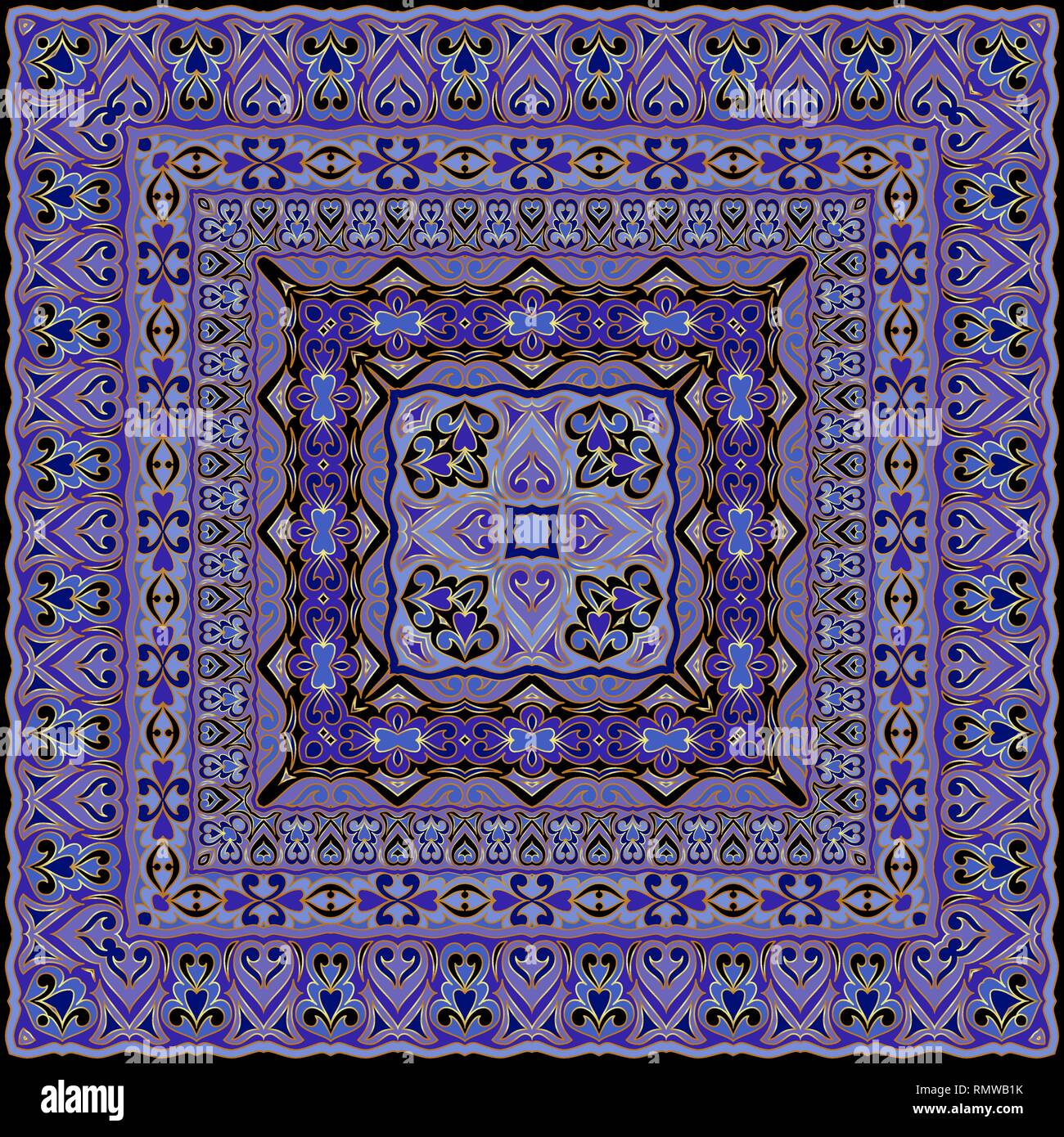 Piazza orientale modello blu con linee d'oro. Illustrazione Vettoriale. Illustrazione Vettoriale