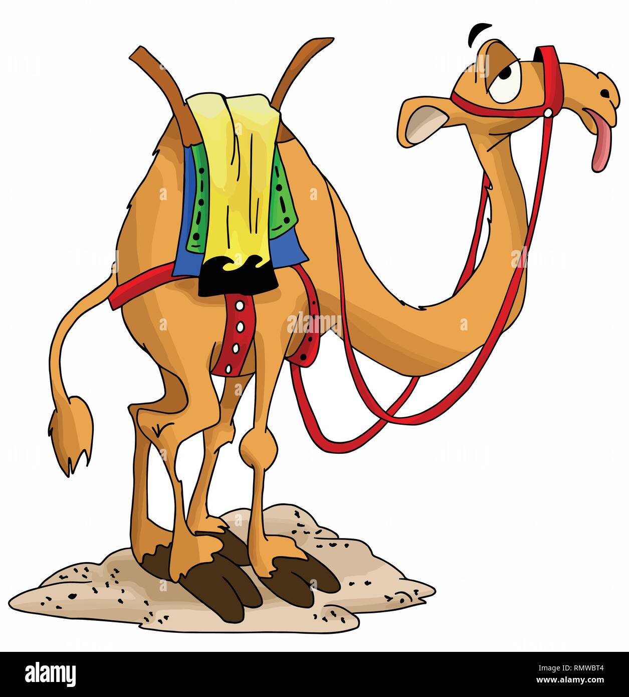 Cartoon camel in attesa per il suo pilota esaurito illustrazione vettoriale Illustrazione Vettoriale