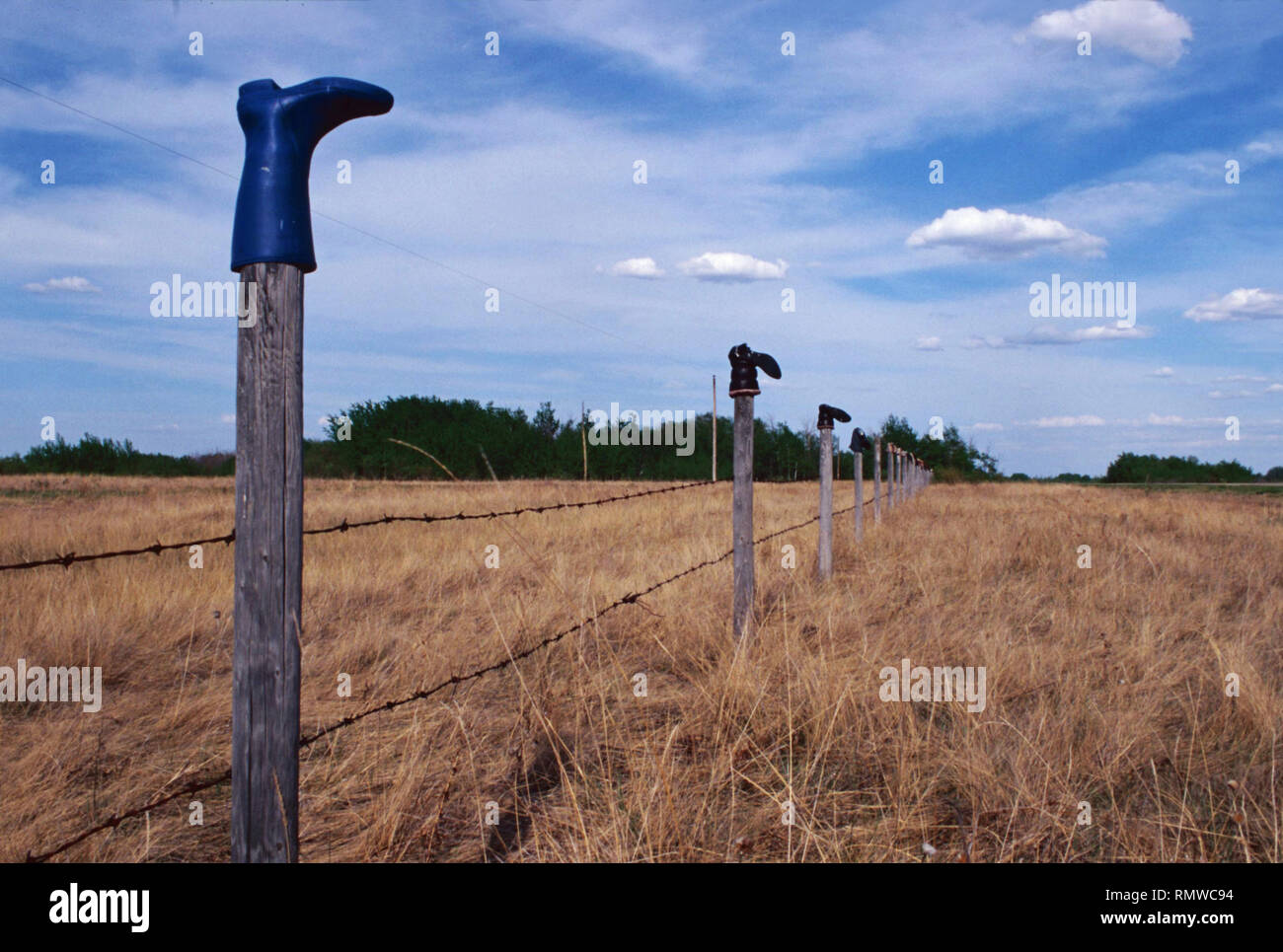 Boot come palo da recinzione caps,Saskatchewan, Canada Foto Stock