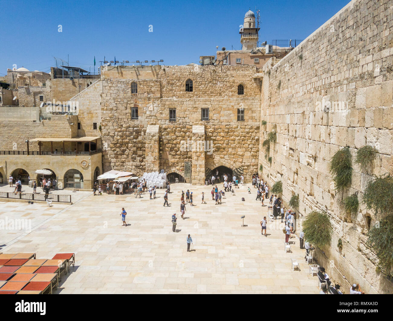 Vista panoramica del famoso Muro Occidentale, il più antico monumento dell'ebreo di religione. Gerusalemme città vecchia, Israele Foto Stock