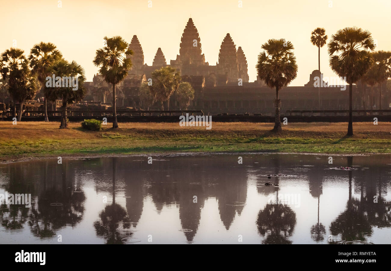 Vista tramonto su Angkor Wat Foto Stock