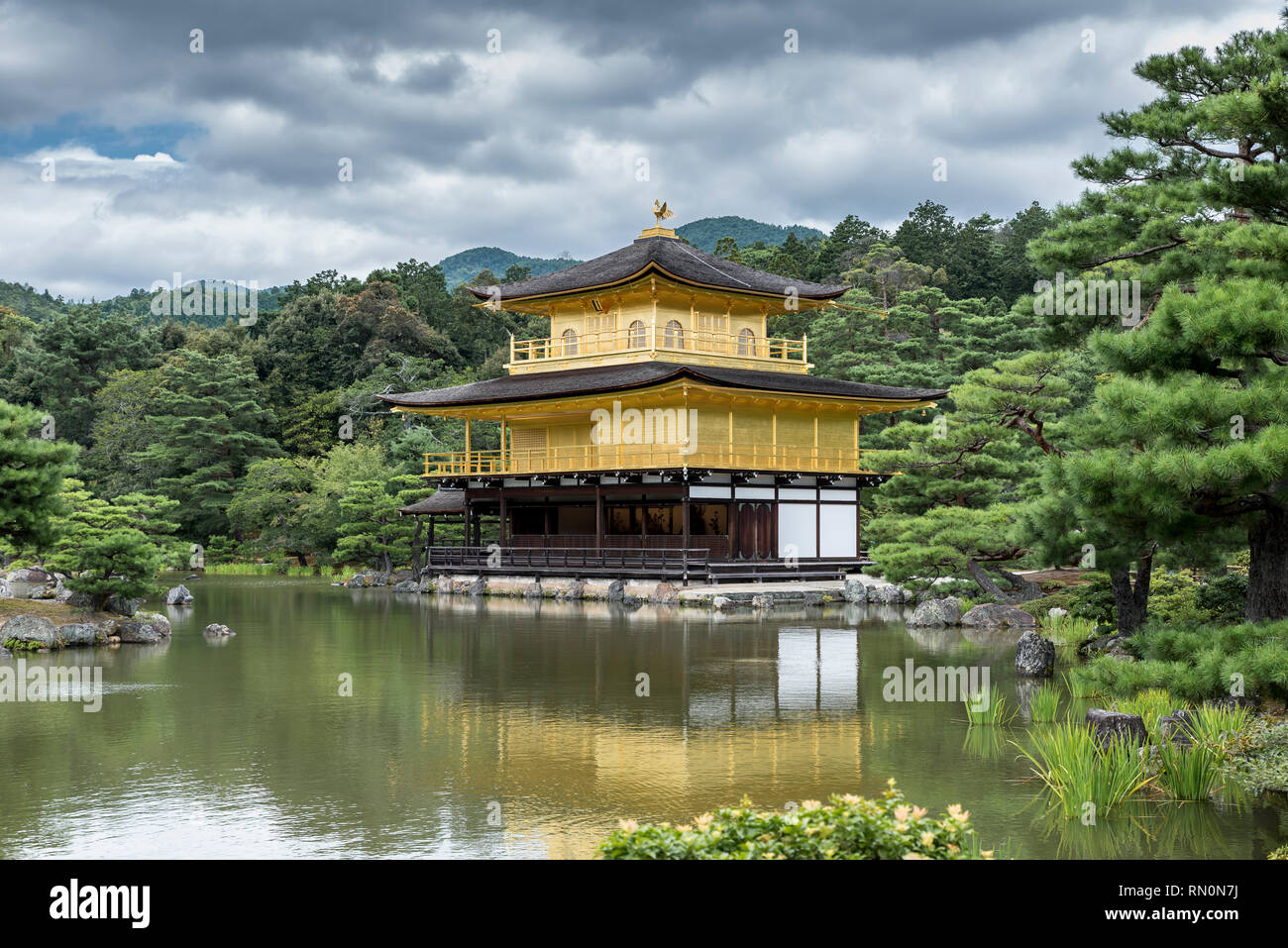 Il Padiglione Dorato, situato a Kyoto, in Giappone. Il tempio è tradizionalmente noto come Kinkaku-ji, o Rokuon-ji Foto Stock