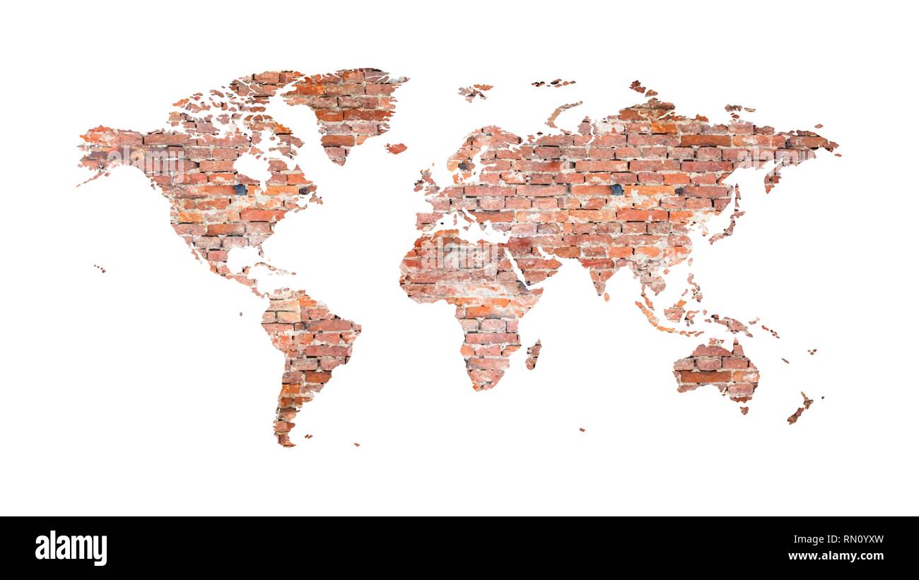 Mappa mondo da vecchi mattoni in stile loft, per interni, design, salvaschermo, immagini, pubblicità. Illustrazione Vettoriale