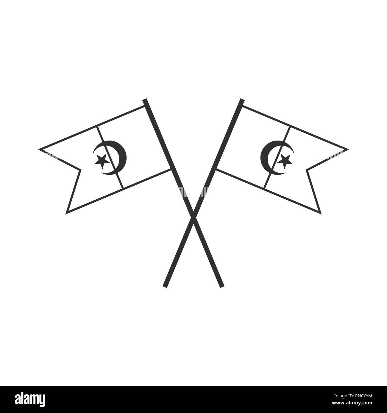 Algeria icona bandiera in sagoma nera design piatto. Giorno di indipendenza o giornata nazionale il concetto di vacanza. Illustrazione Vettoriale