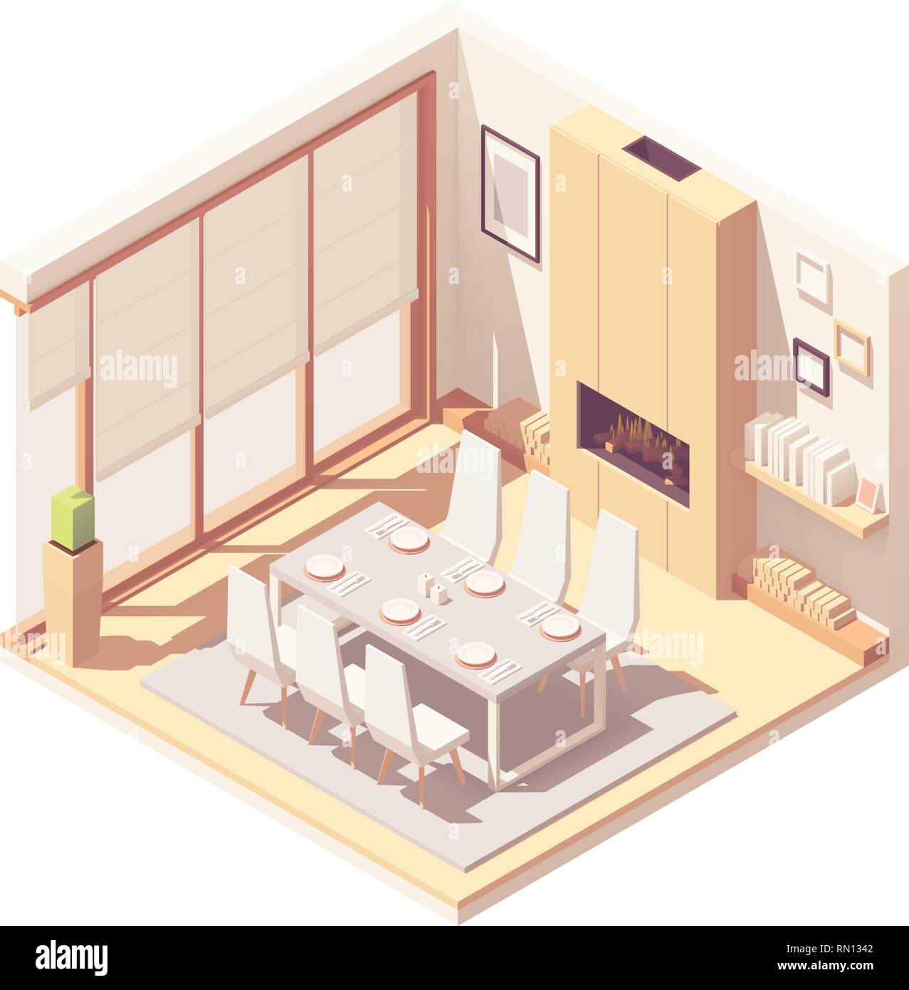 Isometrica del vettore sala da pranzo interno Illustrazione Vettoriale