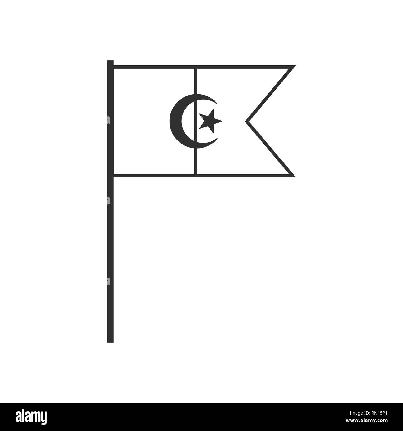 Algeria icona bandiera in sagoma nera design piatto. Giorno di indipendenza o giornata nazionale il concetto di vacanza. Illustrazione Vettoriale