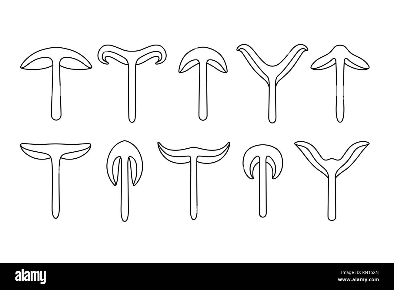 Silhouette a fungo Set. Linea nera disegno vettoriale. Toadstool a fette Illustrazione Vettoriale