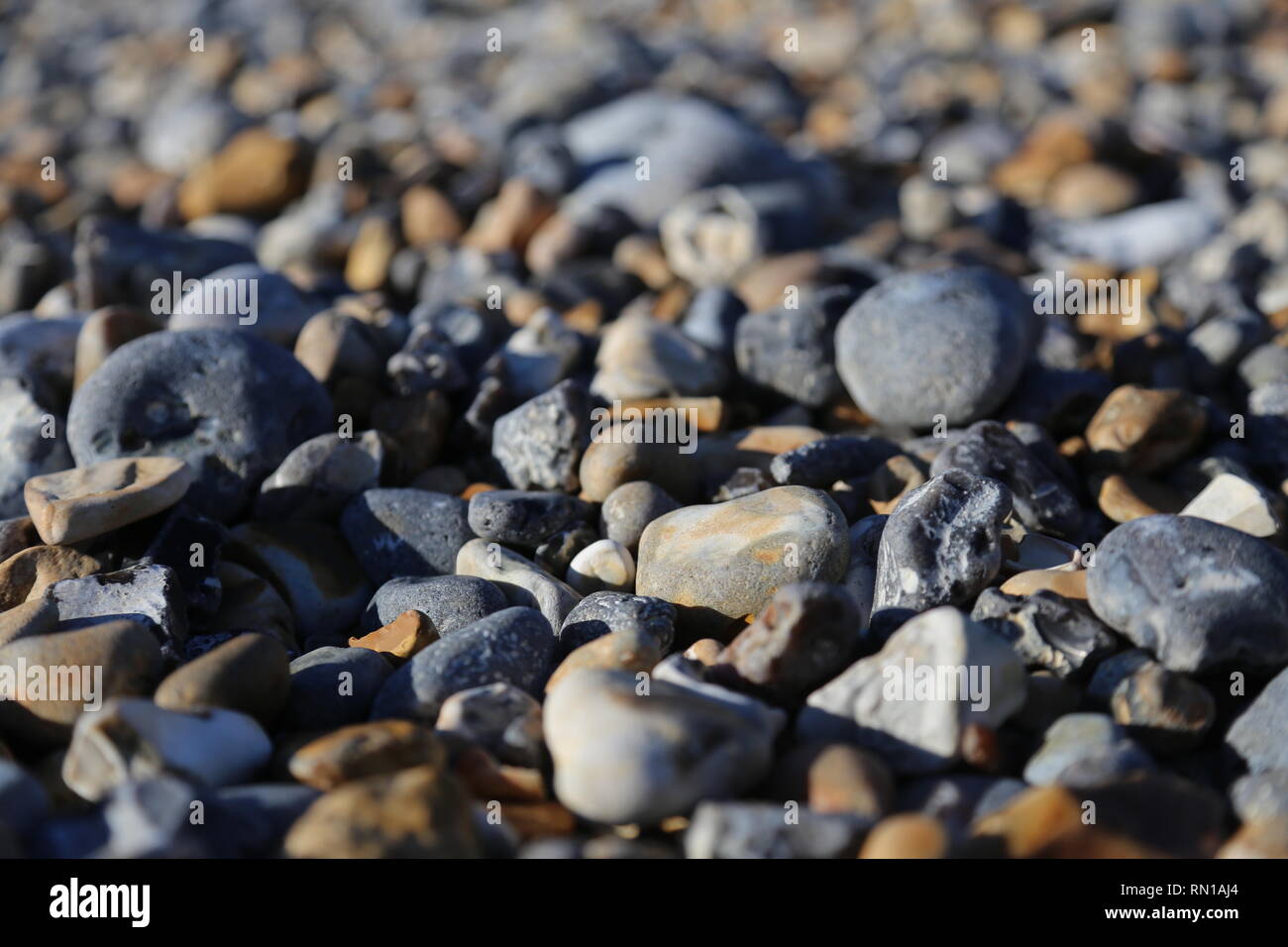 Spiaggia di ciottoli in presenza di luce solare Foto Stock