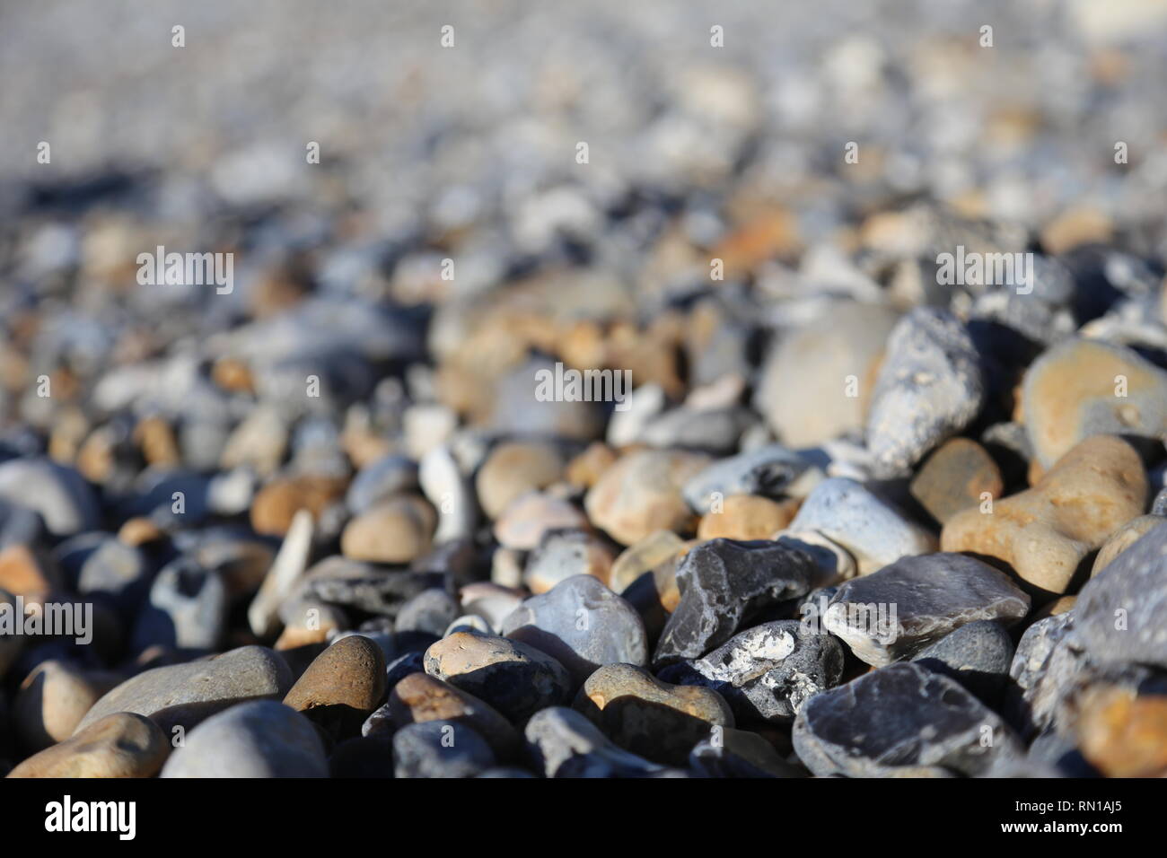 Spiaggia di ciottoli in presenza di luce solare Foto Stock