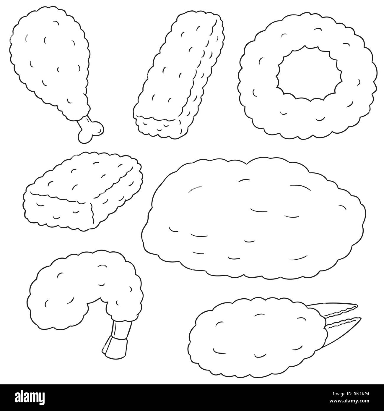 Set di vettore di alimenti fritti Illustrazione Vettoriale