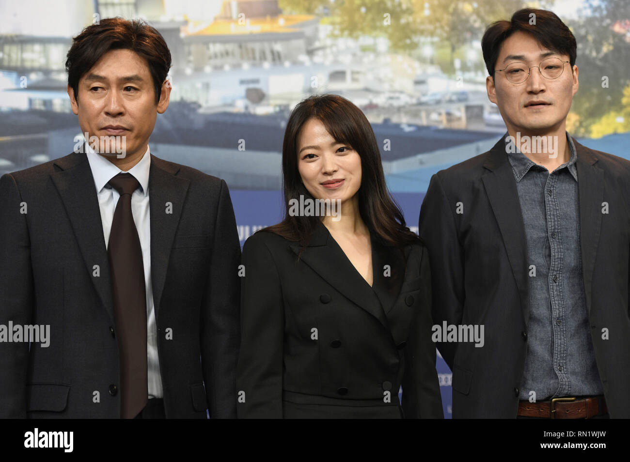 Berlino, Germania. Xiv Feb, 2019. Sol Kyung-gu, Chun Woo-hee e Lee su-jin durante il "idolo/Woo Sang " conferenza stampa presso la sessantanovesima Festival Internazionale del Cinema di Berlino/Berlinale 2019 al Hotel Grand Hyatt il 14 febbraio 2019 a Berlino, Germania. | Utilizzo di credito in tutto il mondo: dpa/Alamy Live News Foto Stock
