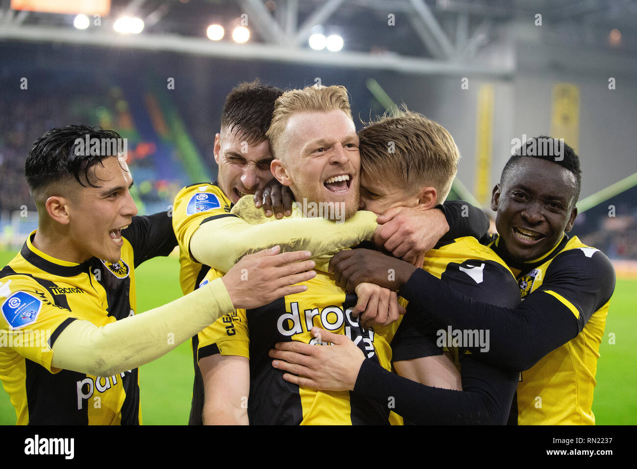 ARNHEM, 16-02-2019, stadio Gelredome, stagione 2018 / 2019, olandese Eredivisie, Vitesse player Max Clark celebra il 3-1 durante il match Vitesse - Willem II Foto Stock