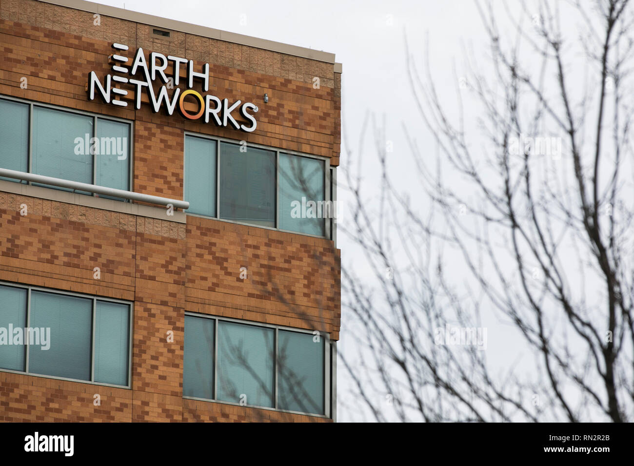 Un logo segno al di fuori della sede di reti di massa in Germantown, Maryland il 10 febbraio 2019. Foto Stock