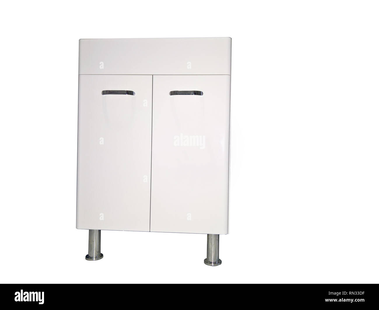 Assemblate il cabinet per lavabo in bianco Foto Stock