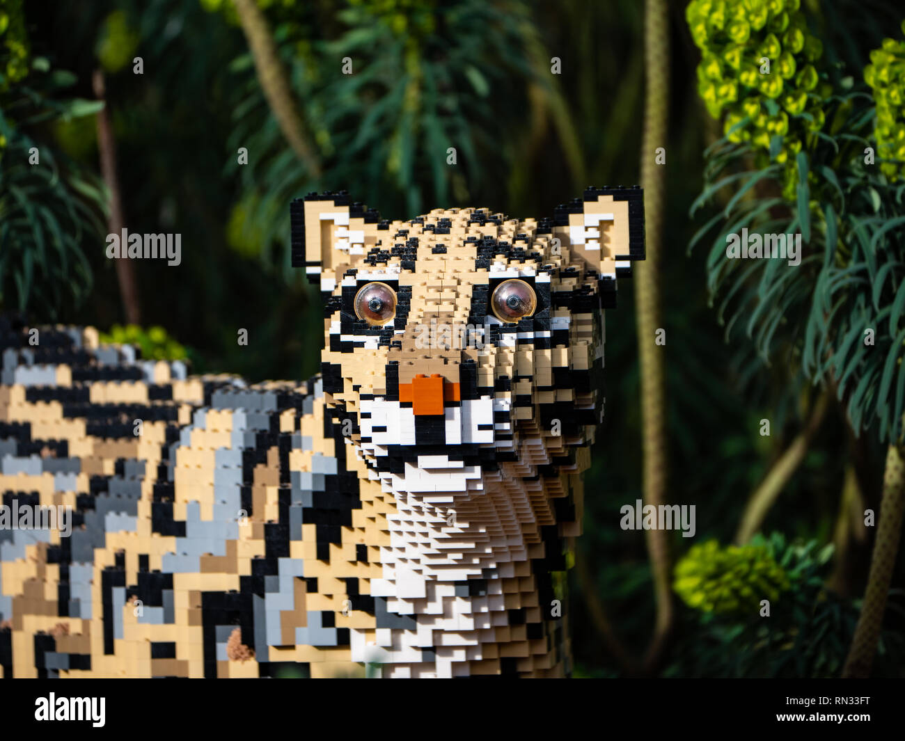 Il leopardo nuvola modello, uno di lifesize Lego grande gatti per lo Zoo di Chester Foto Stock