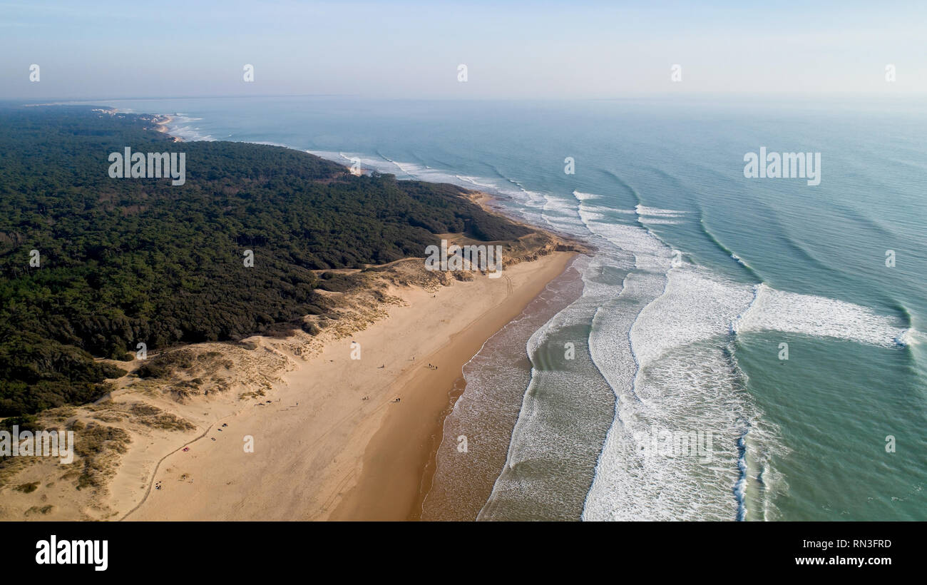 Vista aerea della costa atlantica in Jard sur Mer, Vendee Foto Stock