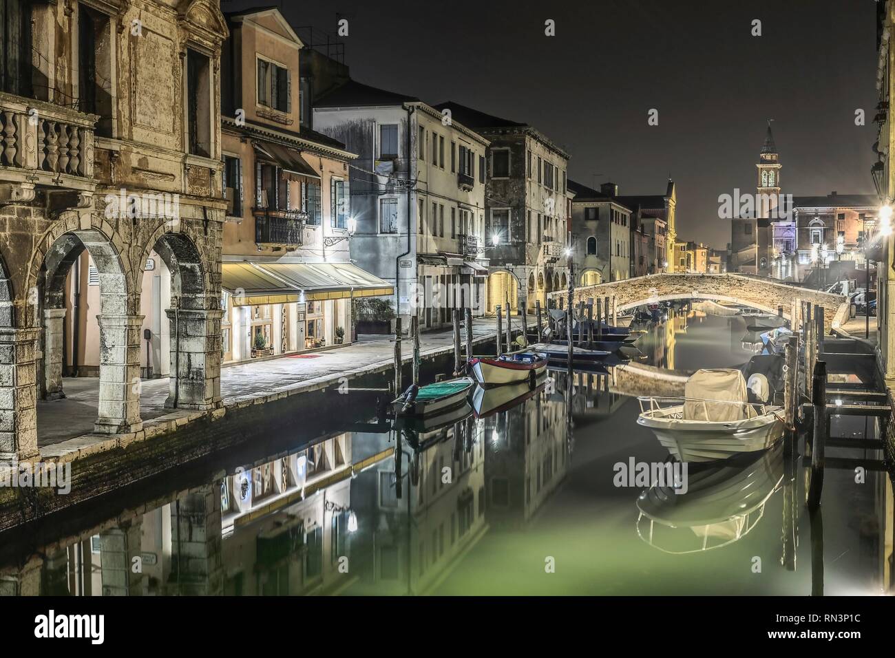 Vista della città di Chioggia, Italia, la piccola Venezia. Foto Stock