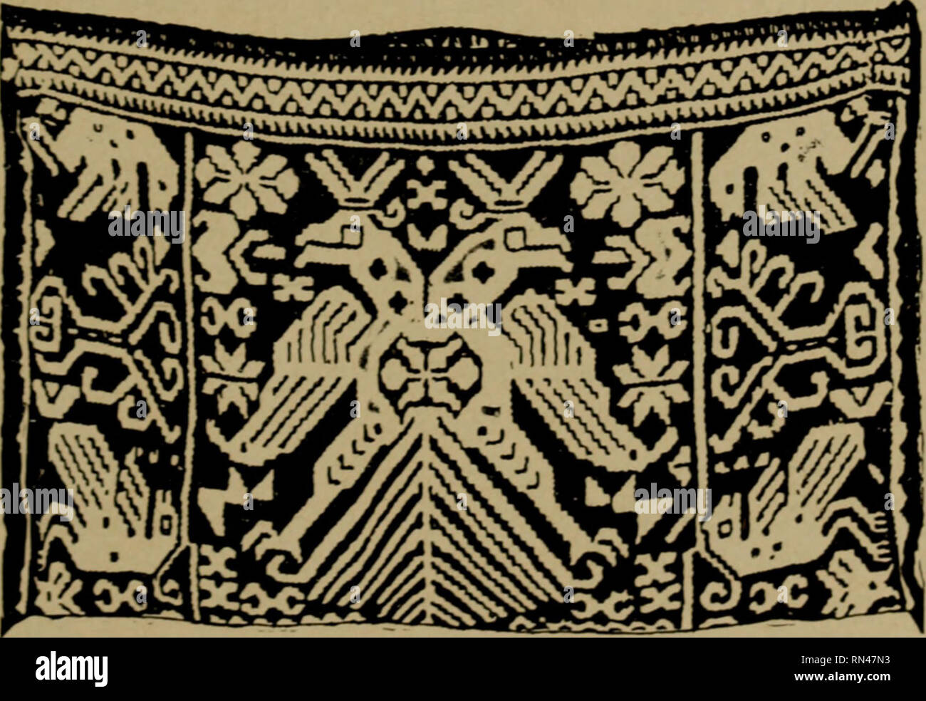 . Le antiche civiltà del Messico e America centrale. Gli indiani del Messico; Indiani dell America Centrale. 5V^/^VfUV£l5^^V^2A^5V£^ Fig. S. Design sul moderno nastro Huichol.. Fig. 9. Custodia in tessuto di indiani Huichol mostra Two-Headed K austriaco, molto bella ma ha introdotto le idee sono spesso visto. Ad esempio, molto comune movente Hui- chol arte tessile è il due-headed eagle austriaco evidentemente assunto da monete di Carlo V. corone simili a quelli indossati bv a due teste. Si prega di notare che queste immagini vengono estratte dalla pagina sottoposta a scansione di immagini che possono essere state migliorate digitalmente per leggere Foto Stock