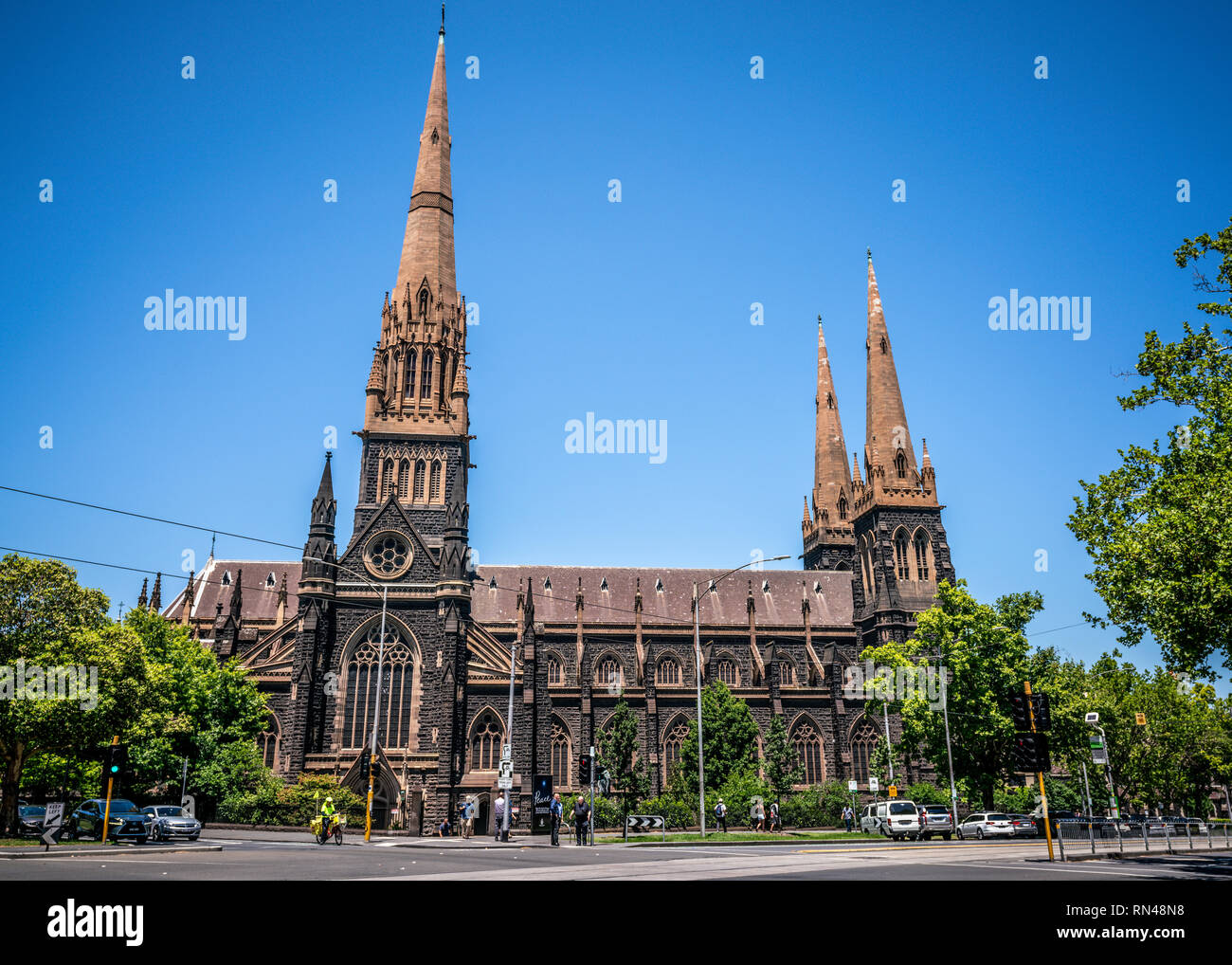 3 gennaio 2019, Melbourne Australia : street vista della Cattedrale di San Patrizio a una Cattedrale cattolica romana chiesa in Melbourne Victoria Australia Foto Stock