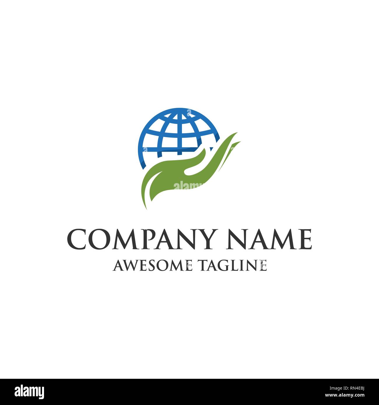 Cura delle mani logo. abstract mano con il simbolo del globo.il logo modello pronto per l'uso. EPS vettoriali 10 Illustrazione Vettoriale