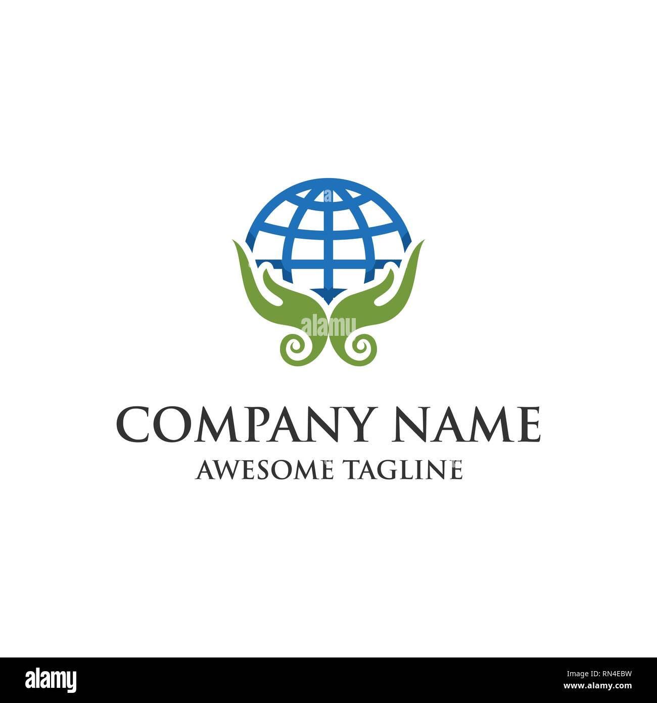 Cura delle mani logo. abstract mano con il simbolo del globo.il logo modello pronto per l'uso. EPS vettoriali 10 Illustrazione Vettoriale