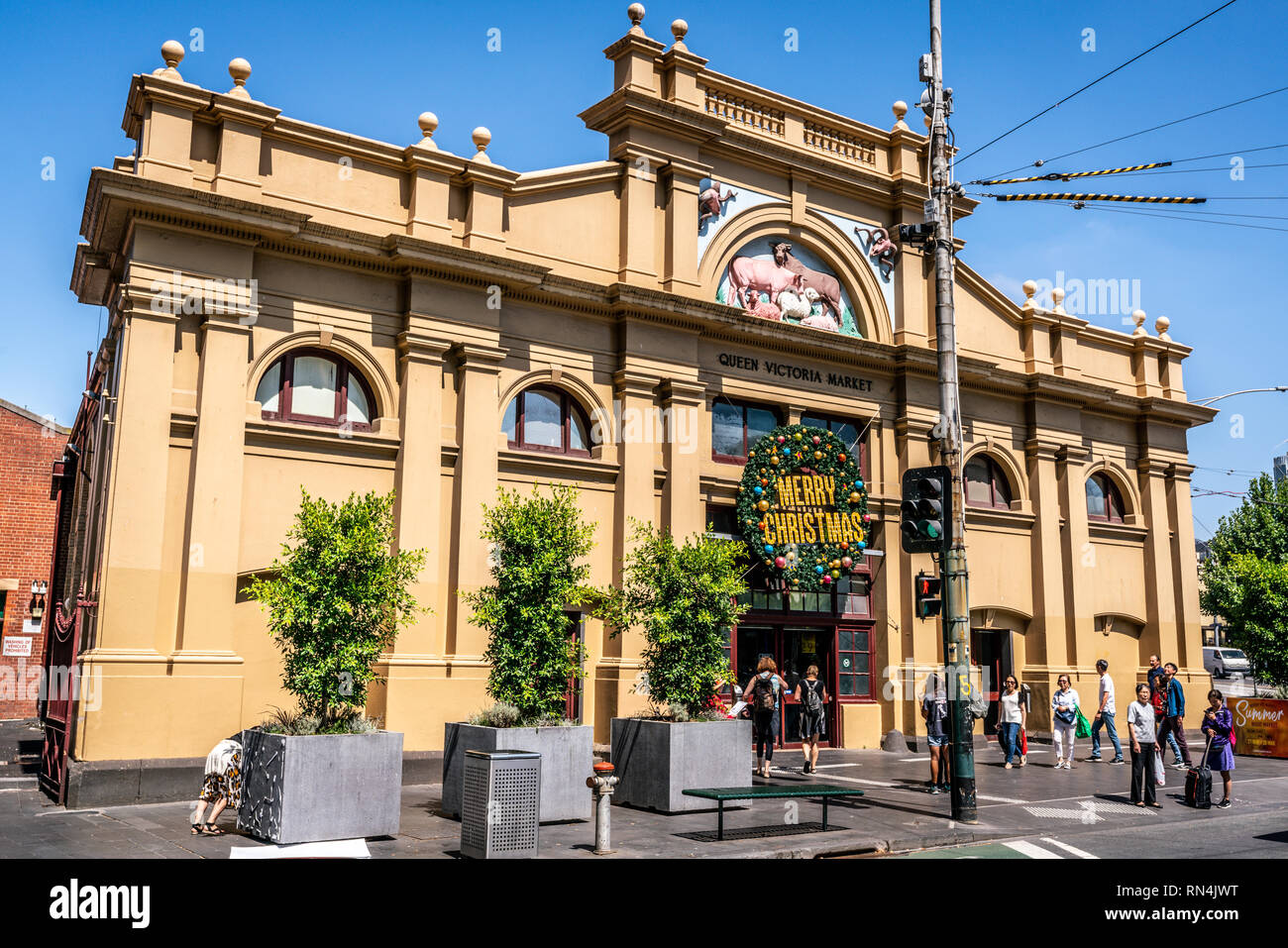 3 gennaio 2019, Melbourne Victoria Australia : esterno street view all'ingresso principale del mercato Queen Victoria in Melbourne Victoria Australia Foto Stock